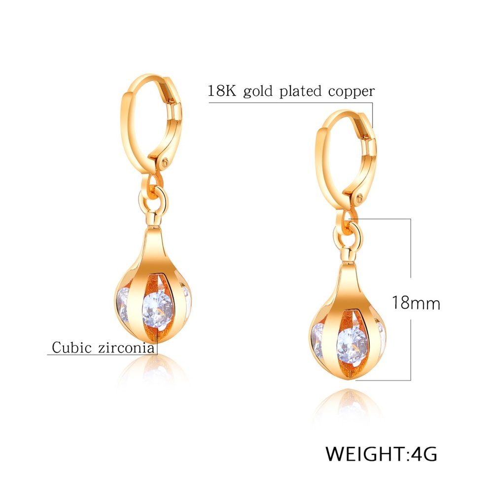 Gold Openwork Water-drop Shaped Huggie Hoops w/CZs - Picture 8 of 8